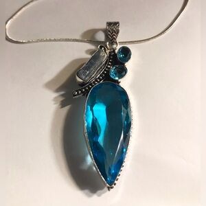 Blue Topaz Kyanite Stamped 925 Sterling Silver Necklace